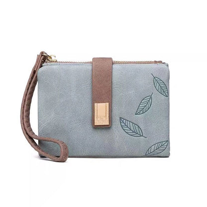 women's leaves pu leather zipper wallets