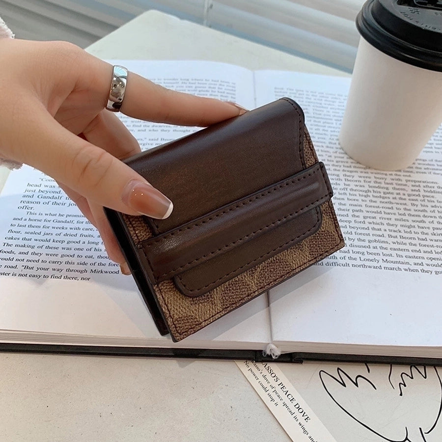 ladies retro small wallet contrast-colored coin purse fashion short folding card holder