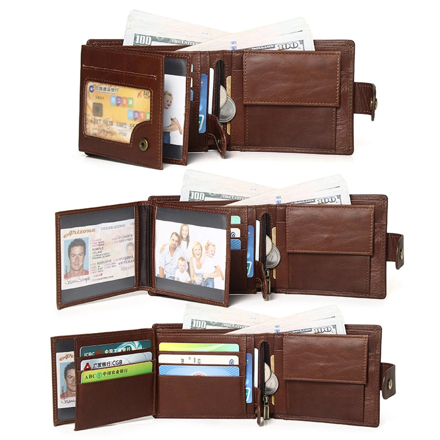 hot-selling leather short men's wallet large capacity cowhide card holder vintage RFID Multi-card coin purse