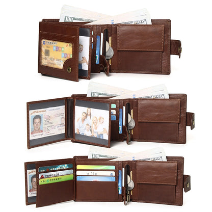 hot-selling leather short men's wallet large capacity cowhide card holder vintage RFID Multi-card coin purse