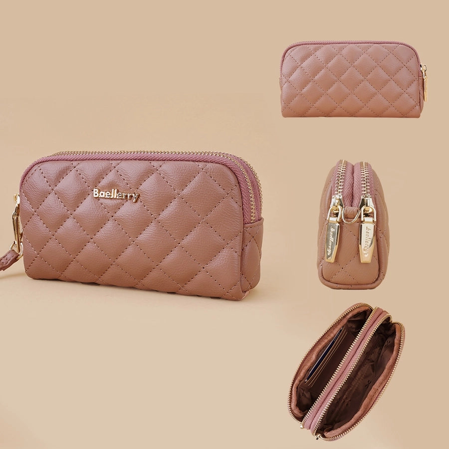new women's long handbag Baellerry rhombus double zipper mobile phone wallet coin purse