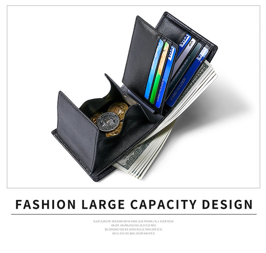 Supply Genuine Leather Men's Wallet Multi-function Coin Purse RFID Anti-theft Brush Short Cowhide Multi-card Wallet