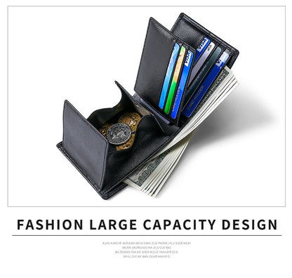 Supply Genuine Leather Men's Wallet Multi-function Coin Purse RFID Anti-theft Brush Short Cowhide Multi-card Wallet
