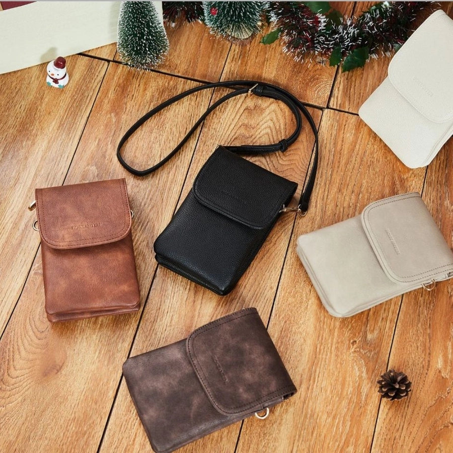 Women's Pu Leather Square Vintage Style Classic Style Square Flip Cover passport holder Crossbody Bag Coin Purse