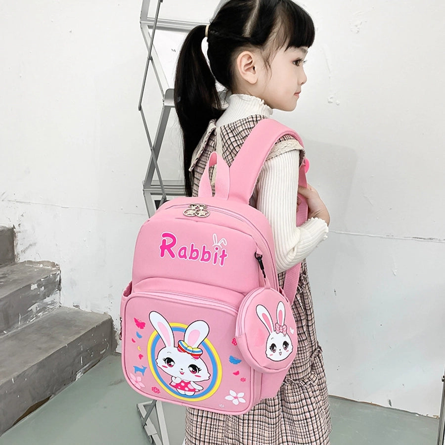 Pupils' Bag with Coin Purse Children's Printed Schoolbag Cute Cartoon Children's Ridge Protection Schoolbag