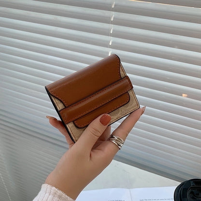 ladies retro small wallet contrast-colored coin purse fashion short folding card holder