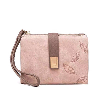 women's leaves pu leather zipper wallets