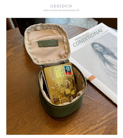 coin Purse head layer cowhide coin bag coin bag hand carrying leather key bag headset lipstick air cushion bag