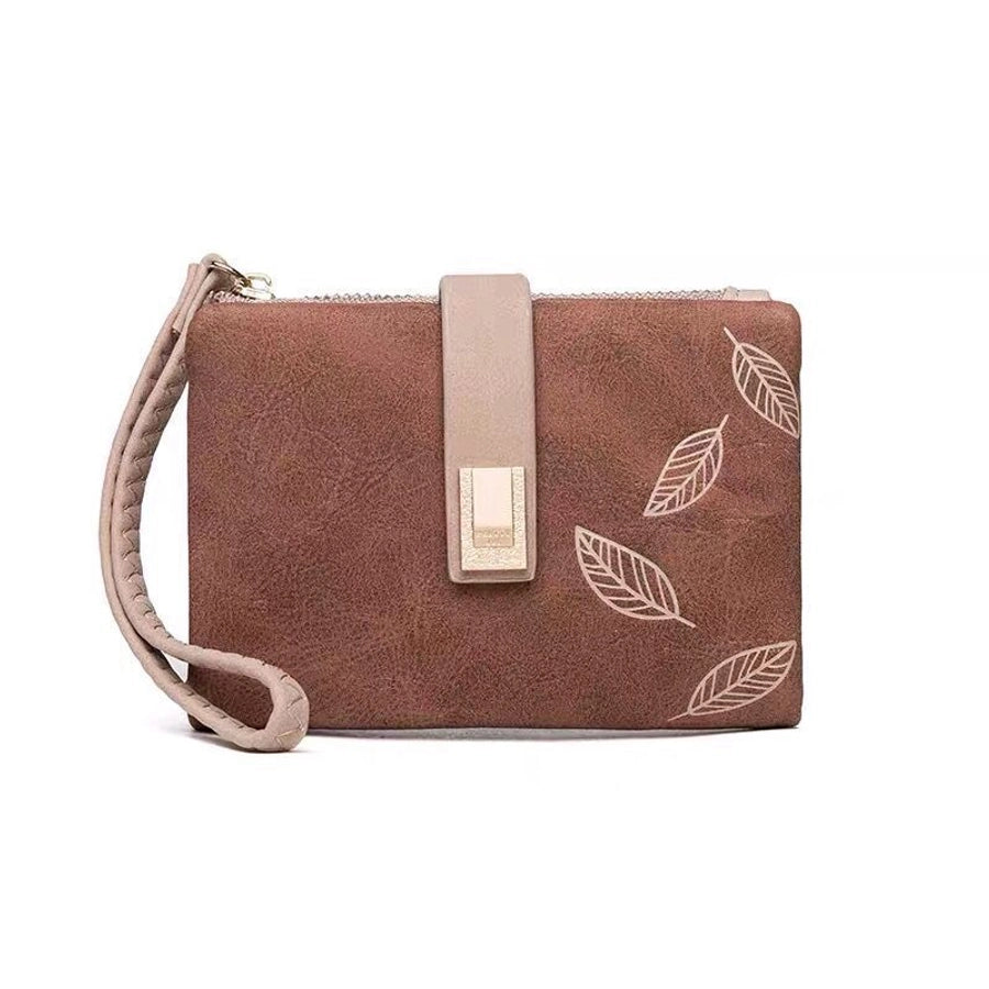 women's leaves pu leather zipper wallets