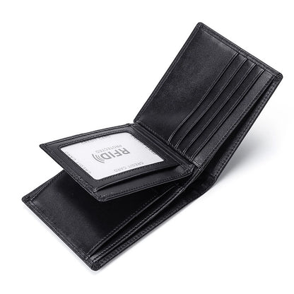 Supply Genuine Leather Men's Wallet Multi-function Coin Purse RFID Anti-theft Brush Short Cowhide Multi-card Wallet