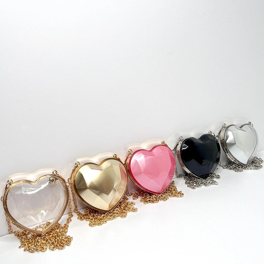 Silver Heart Black Heart Transparent Heart Arylic Solid Color Heart-shaped Evening Bags