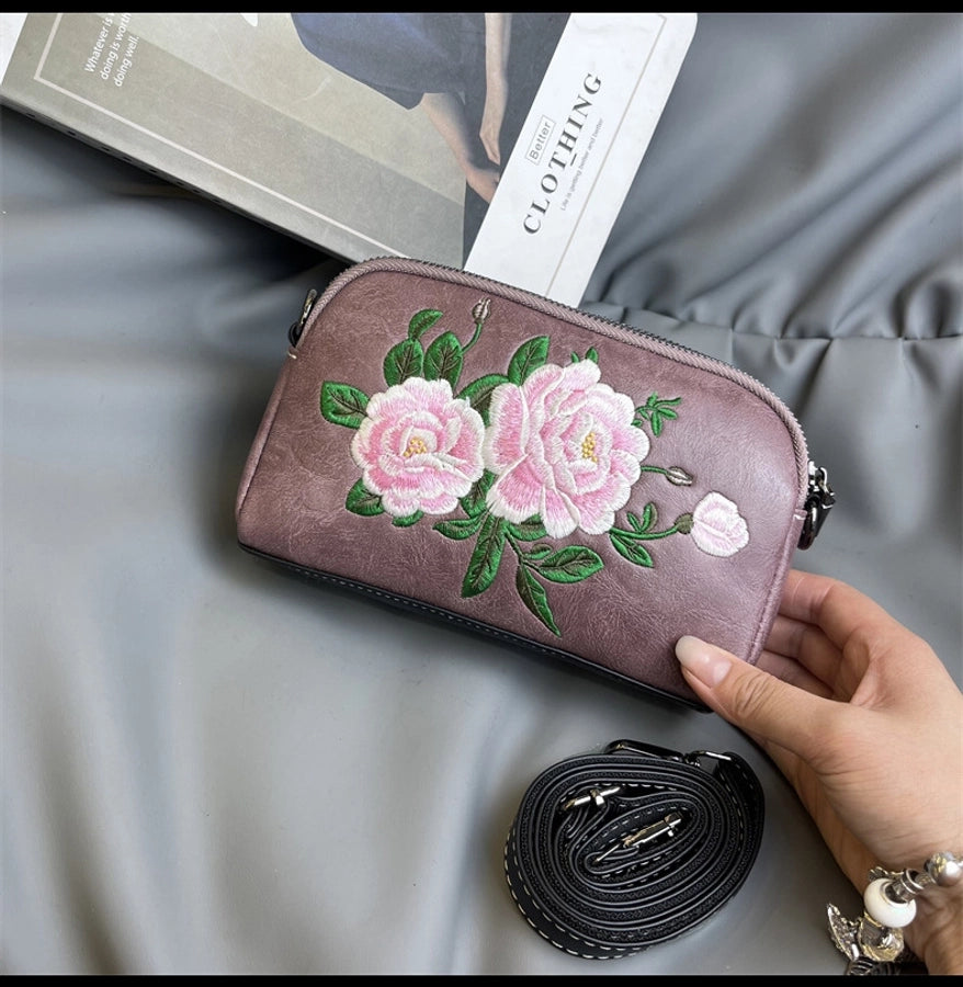 Mobile Coin Purse Women's Ethnic Embroidered Middle-aged Mother Bag Multi-compartment Chinese Style Shoulder Crossbody Clutch Bag