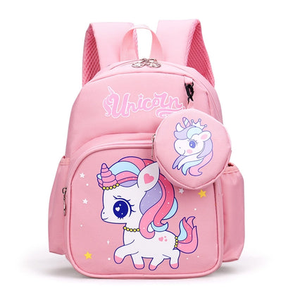 Pupils' Bag with Coin Purse Children's Printed Schoolbag Cute Cartoon Children's Ridge Protection Schoolbag