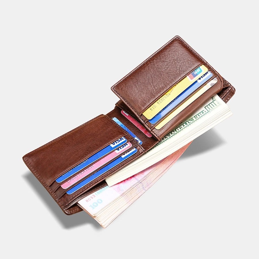 rfid men's short wallet ultra-thin student wallet genuine leather youth men's bag horizontal coin purse