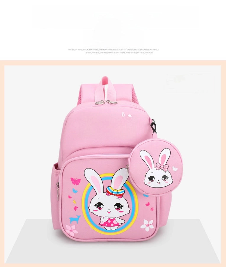 Pupils' Bag with Coin Purse Children's Printed Schoolbag Cute Cartoon Children's Ridge Protection Schoolbag