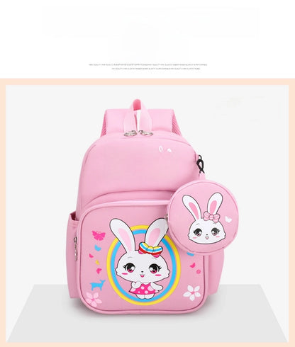 Pupils' Bag with Coin Purse Children's Printed Schoolbag Cute Cartoon Children's Ridge Protection Schoolbag