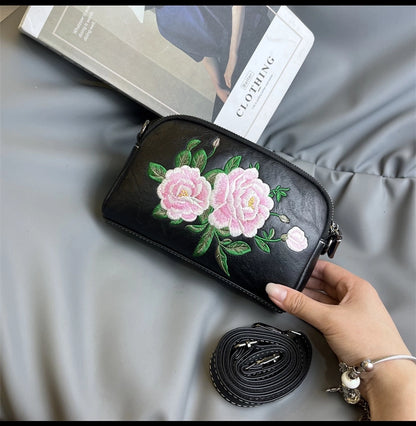 Mobile Coin Purse Women's Ethnic Embroidered Middle-aged Mother Bag Multi-compartment Chinese Style Shoulder Crossbody Clutch Bag