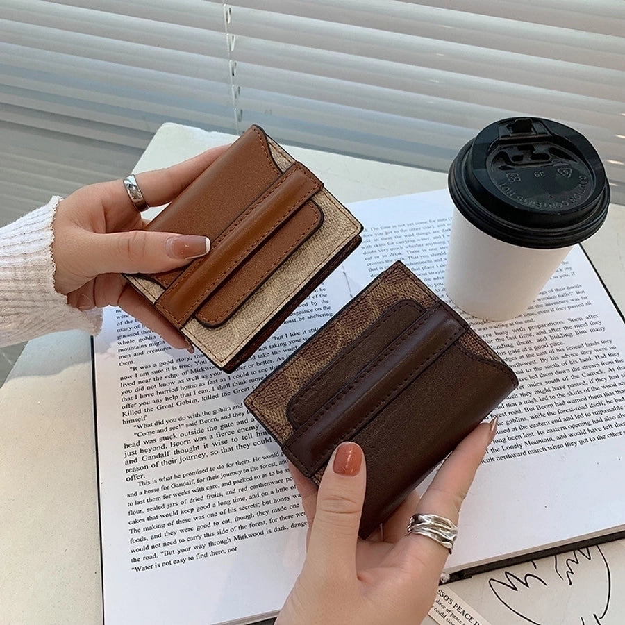 ladies retro small wallet contrast-colored coin purse fashion short folding card holder