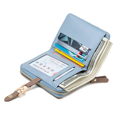 women's solid color lingge pu leather zipper wallets