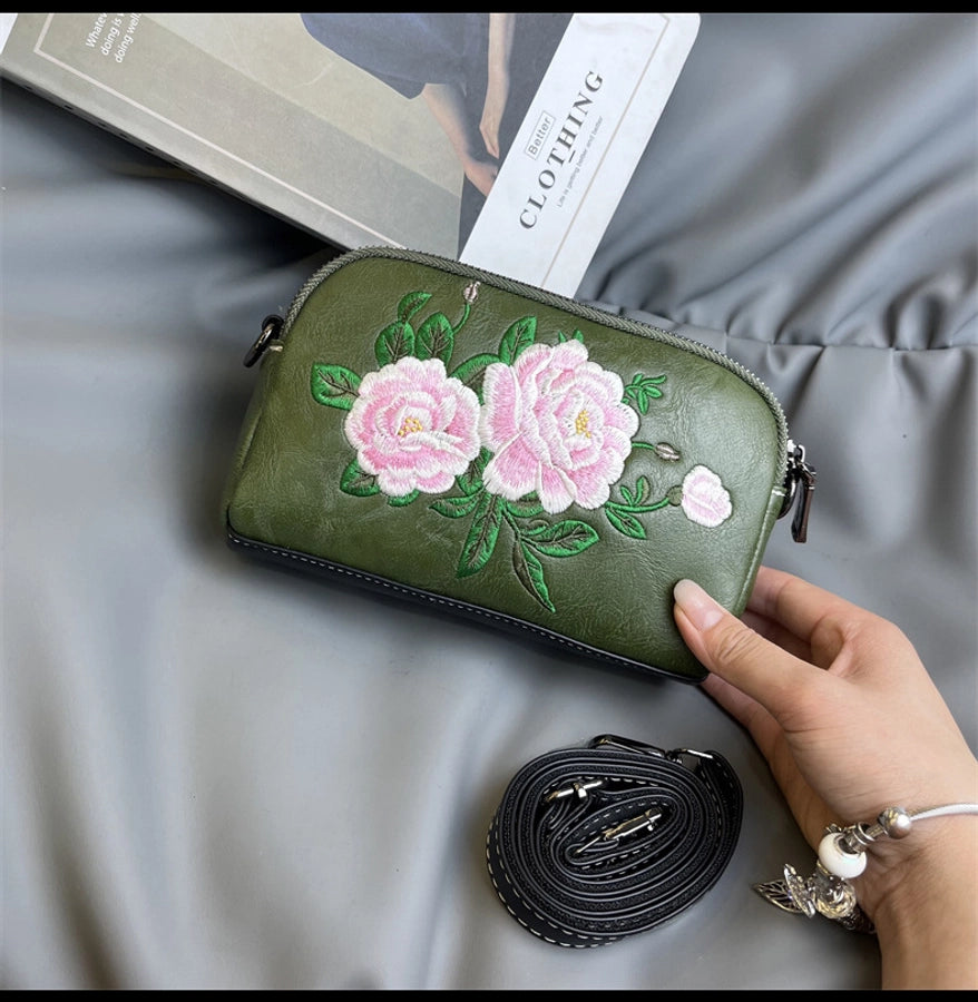 Mobile Coin Purse Women's Ethnic Embroidered Middle-aged Mother Bag Multi-compartment Chinese Style Shoulder Crossbody Clutch Bag