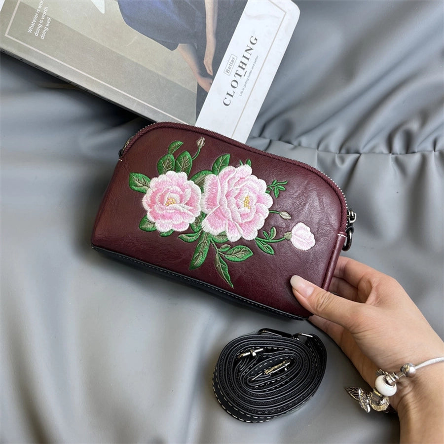 Mobile Coin Purse Women's Ethnic Embroidered Middle-aged Mother Bag Multi-compartment Chinese Style Shoulder Crossbody Clutch Bag